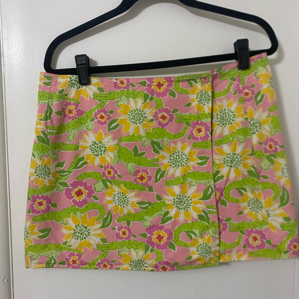 Lilly Pulitzer Green Pink Reversible Wrap Mini Skirt EUC Sz 14